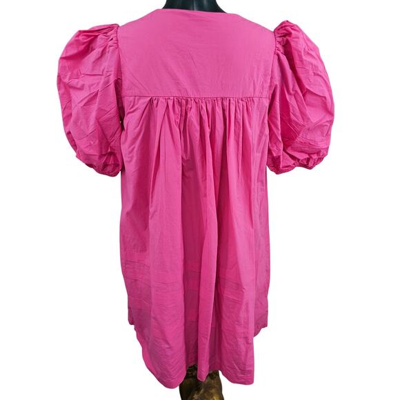 Karlie Hot Pink Oversize Puff Sleeves A Line Mini Dress Babydoll Women's M 2717 - Picture 2 of 8